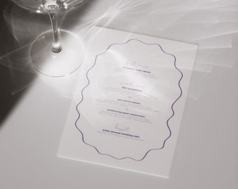 Dinner Menu Card | Wave Menu Card | Modern Wedding Event Menu | Wiggly Wavy Dinner Menu Card | Table Purple Decoration - Wiggly Purple
