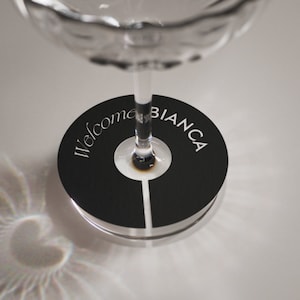 Circle Wedding Place Names for wine glasses, Wine Glass Place Cards, Whimsical Name Card, Wedding Drink Tags, Personalized Custom Place Card