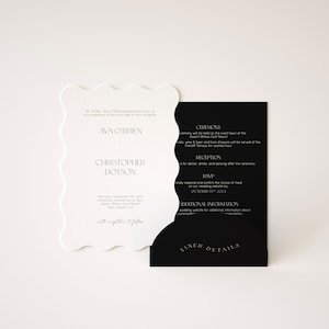 Wavy Wave Invitation Set Modern Wedding Event Invitation Monochrome Wedding Invitation Card Minimalist Wedding Invitation Onyx image 1