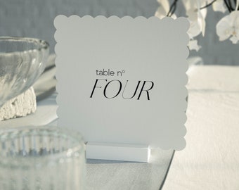 Wavy Wedding Table Numbers: Scalloped Edge, Modern Event Decor