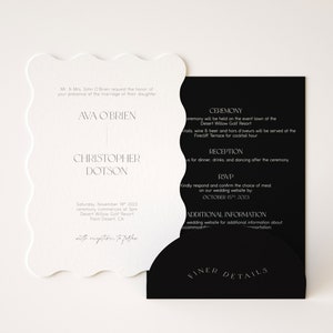 Wavy Wave Invitation Set Modern Wedding Event Invitation Monochrome Wedding Invitation Card Minimalist Wedding Invitation Onyx image 3