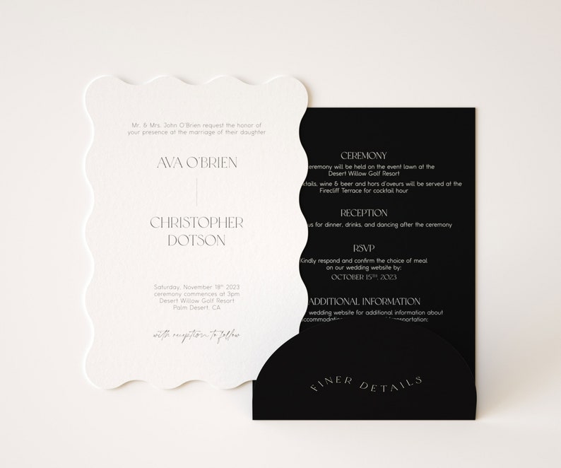 Wavy Wave Invitation Set Modern Wedding Event Invitation Monochrome Wedding Invitation Card Minimalist Wedding Invitation Onyx image 3