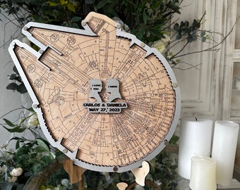 libro de visitas de boda de madera, alternativa de libro de visitas de boda, regalo de boda, libro de visitas de boda Millennium Falcon