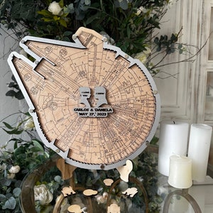 wood wedding guestbook, wedding guest book alternative, wedding gift,Millennium Falcon wedding guestbook