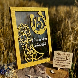 Wild West Quinceanera Guest Book Alternative Cowgirl Boot Shape Western Mis Quince Guestbook Horseshoe Mis Quince Charro Quinceanera Sign In image 2