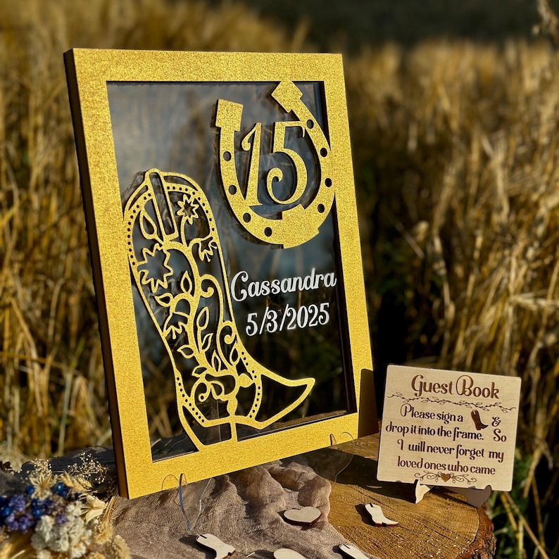 Wild West Quinceanera Guest Book Alternative Cowgirl Boot Shape Western Mis Quince Guestbook Horseshoe Mis Quince Charro Quinceanera Sign In image 2