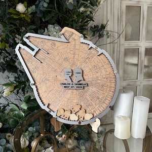 wood wedding guestbook, wedding guest book alternative, wedding gift,Millennium Falcon wedding guestbook image 9