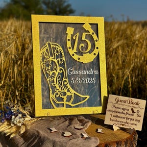 Wild West Quinceanera Guest Book Alternative Cowgirl Boot Shape Western Mis Quince Guestbook Horseshoe Mis Quince Charro Quinceanera Sign In image 7