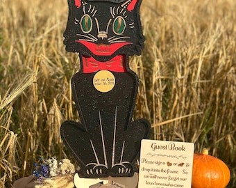 Gothic Wedding Guest Book Alternative Halloween Black Cat Guestbook Spooky Wedding Keepsake Unique Guest Sign Book Witchy Wedding