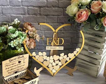 Transparent heart shaped wedding guestbook alternative, Gold heart drop box, Elegant wedding sign, Wedding sign modern, Alternative sign in