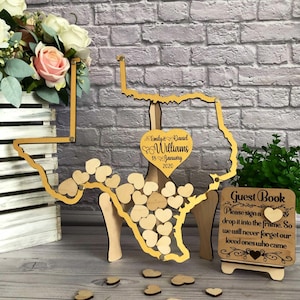 Acrylic Texas shaped wedding guest book alternative,Texas guest book sign,Custom guestbook,Hearts guest book,Gold guest book,Clear guestbook