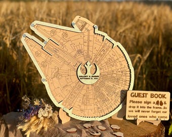 Wedding guest book alternative, Millennium Falcon wooden wedding guestbook sign, Drop box guestbook, Millennium Falcon birthday guest book