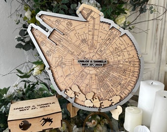 Millennium Falcon wedding guest book alternative,Star wedding guestbook,Star birthday gift ,Rustic guestbook,Wood guest book