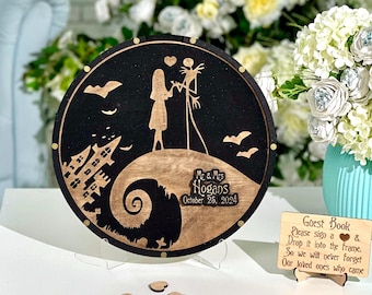 Jack and Sally Round Gothic Halloween Wedding Guest Book Alternative The Nightmare Wedding Guestbook Disney Wedding Guest Book Drop Box