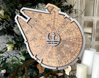 Wedding guest book alternative, Millennium Falcon wooden wedding guestbook sign, Drop box guestbook, Millennium Falcon birthday guest book