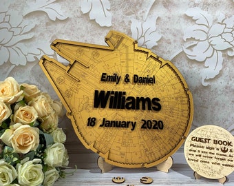 Wooden guestbook frame,Star wedding guest book alternative,Wedding gift for couple,Millennium Falcon wedding guestbook,Birthday guestbook