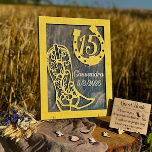Wild West Quinceanera Guest Book Alternative Cowgirl Boot Shape Western Mis Quince Guestbook Horseshoe Mis Quince Charro Quinceanera Sign In image 4