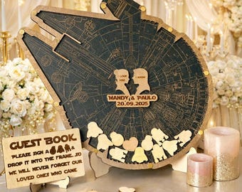 Star Wars Wedding Guest Book Alternative – Millennium Falcon Guestbook Sign In - Star Wars Wooden Wedding Keepsake