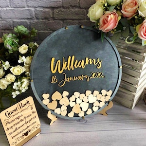Black round shaped wedding guest book alternative, Guest book sign, Wood guestbook, Round wood sign, Wedding sign in book,Round wedding sign