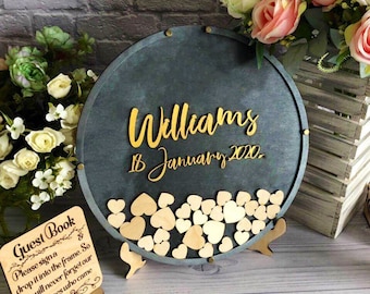 Black round shaped wedding guest book alternative, Guest book sign, Wood guestbook, Round wood sign, Wedding sign in book,Round wedding sign