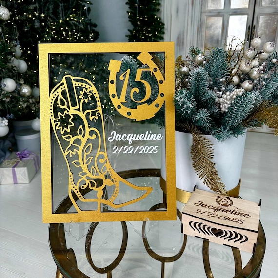 Wild West Quinceanera Guest Book Alternative Cowgirl Boot Shape Western Mis Quince Guestbook Horseshoe Mis Quince Charro Quinceanera Sign In