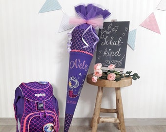 Schultüte Mädchen Meerjungfrau Mermaid Zuckertüte  Ergobag lila Einschulung Geschenk