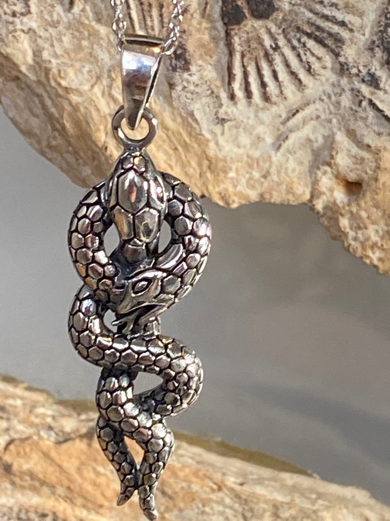 Two Snakes Necklace Sterling Silver Snake Necklace Reptile Etsy