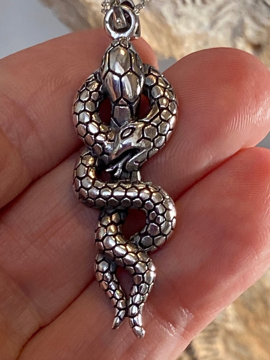 Two Snakes Necklace Sterling Silver Snake Necklace Reptile Etsy