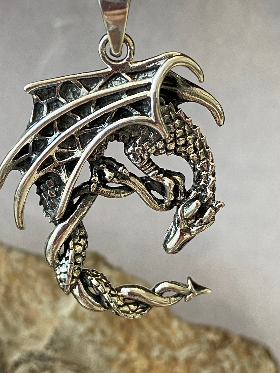 Dragon necklace silver dragon mythical jewelry medieval Etsy