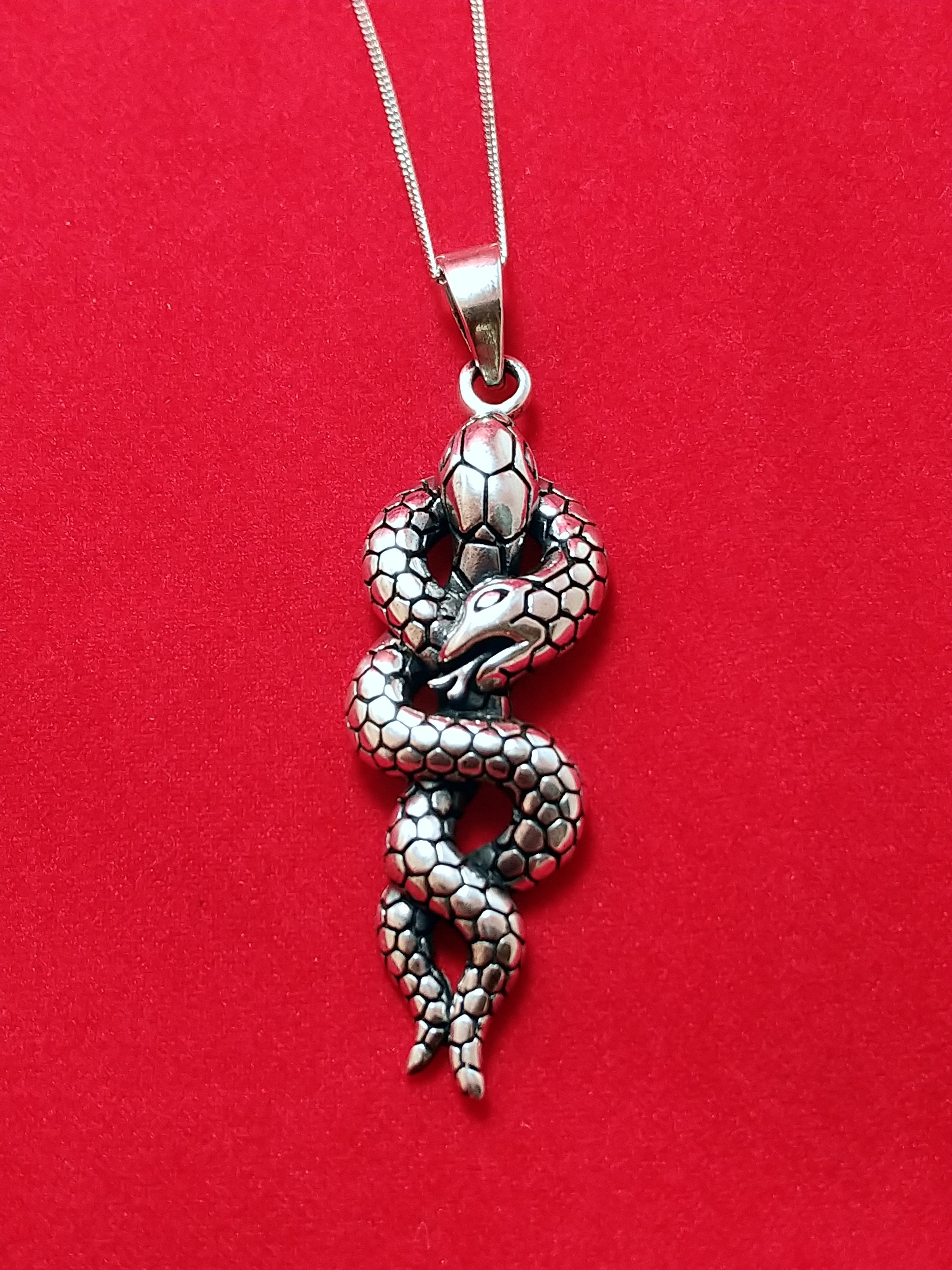 Two Snakes Necklace Sterling Silver Snake Necklace Reptile Etsy