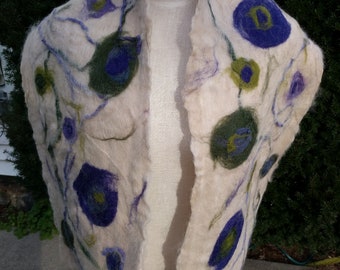 Nuno Felted Purple and Green Scarf