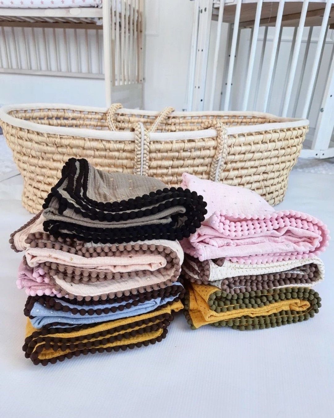 Muslin Blanket Comforter Blanket Muslin Pom Pom for Baby Etsy