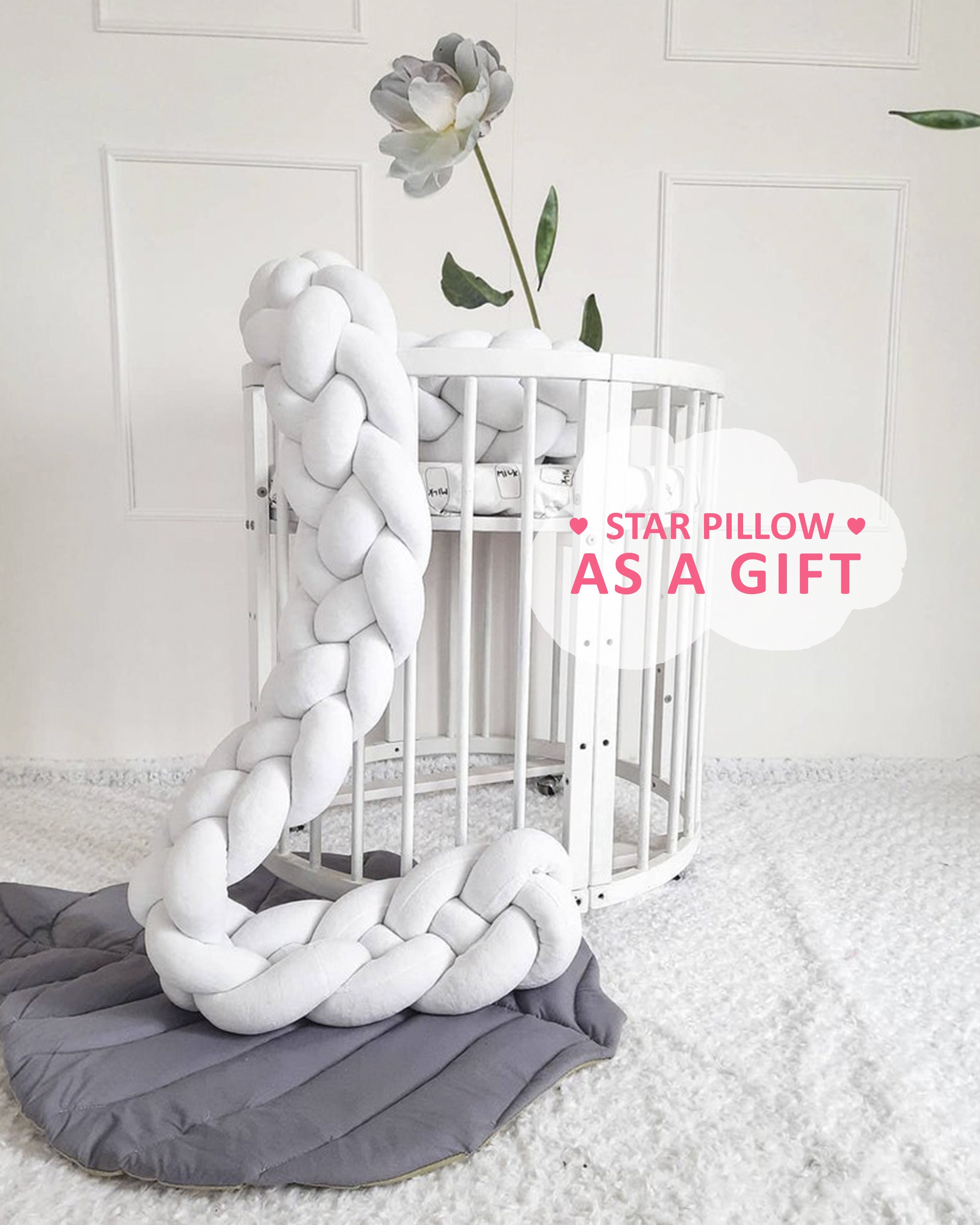 White Crib Bumper Knot Pillow Knot Cushion Bumper Pad Etsy