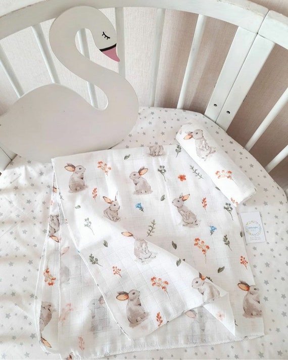 White organic bunny muslin swaddle diapers in large 80x80 cm Etsy
