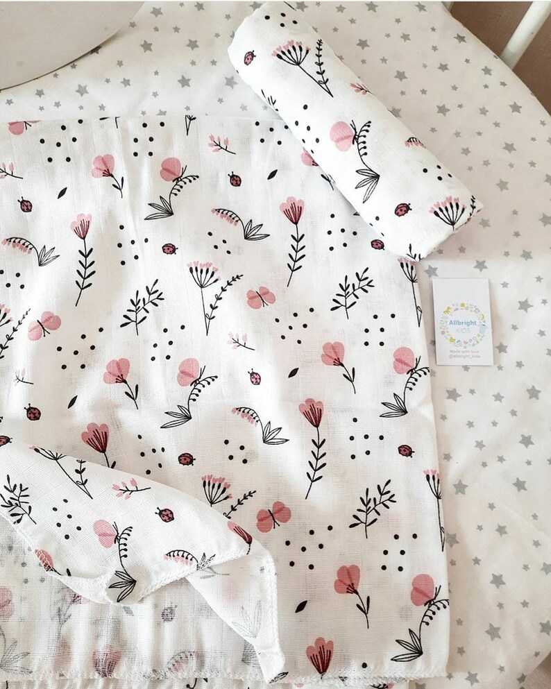 White organic floral swaddle muslin swaddle diapers burp Etsy
