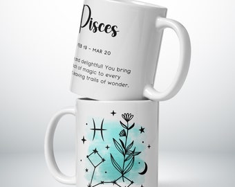 Mug signe astrologique Poissons - Cadeau d'anniversaire parfait pour les amateurs d'astrologie