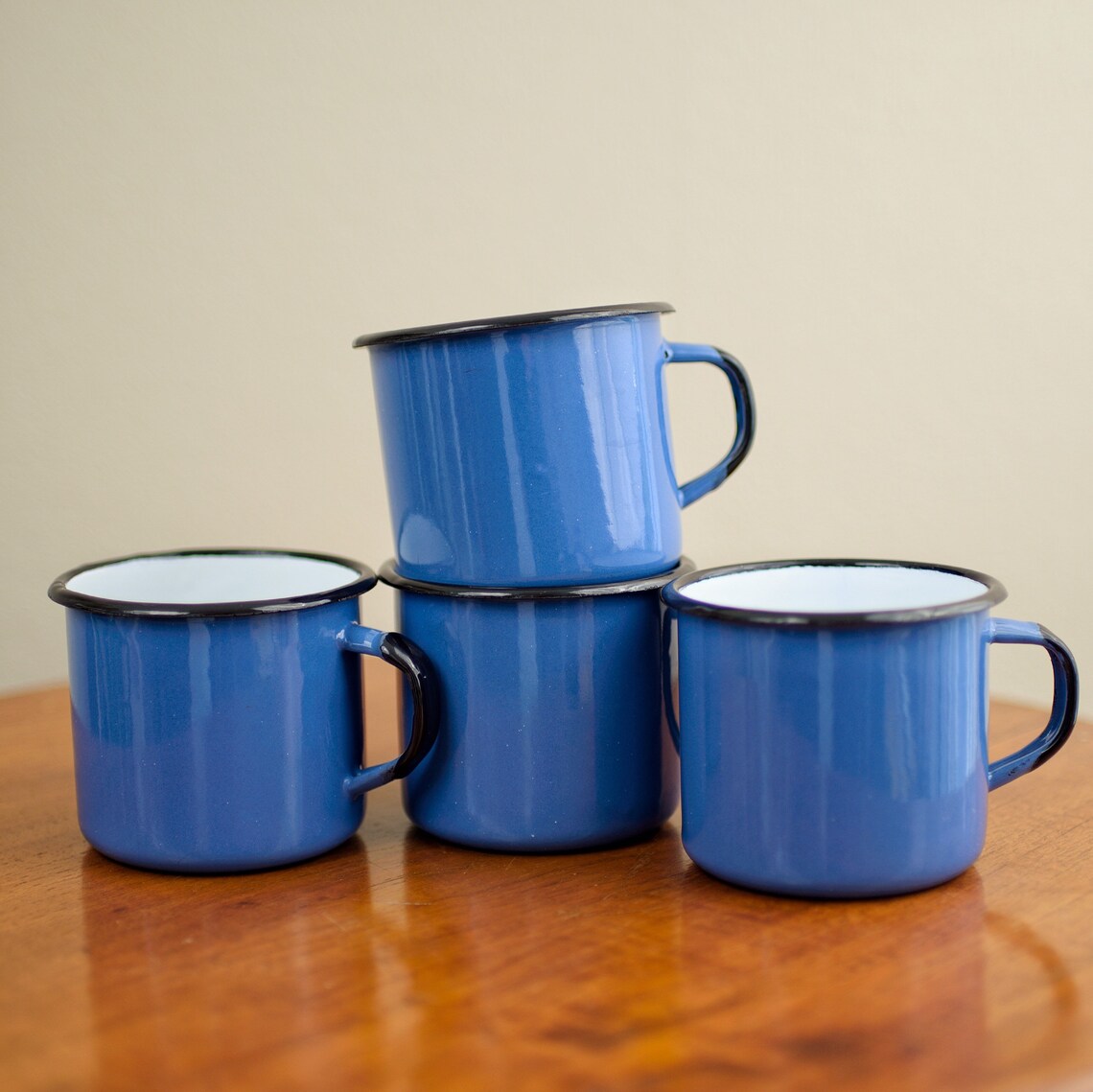 Vintage Midcentry Enamelware Blue Tin Cup Camping Mug Etsy