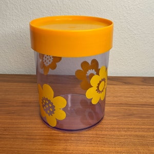 Vintage Erik Kold yellow Jar with flowers and lid - large size - 1970s retro