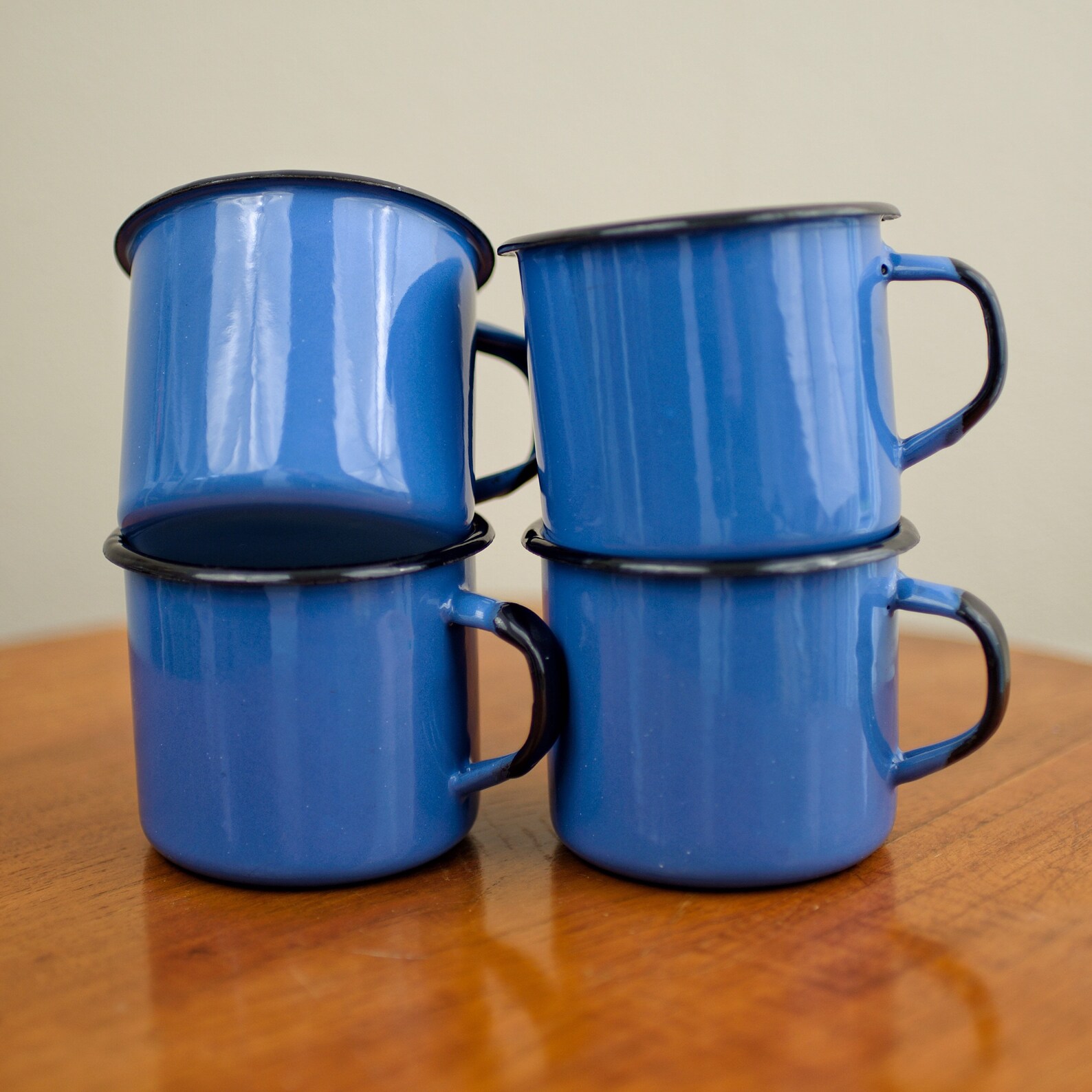 Vintage Midcentry Enamelware Blue Tin Cup Camping Mug Etsy