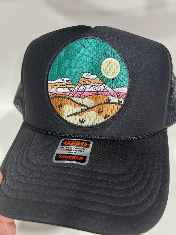 OTTO Black Trucker Hat with Colorful Patches Otto Western Feather Crown Trucker Hat Black - 1970s  main image 2