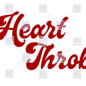 Op de afbeelding: Rode cursieve tekst die "Heart Throb" op een witte achtergrond zegt.