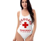 Sexy Lifeguard Miami Beach Florida Beach Swim Pool Summer Safety White Women 39 s One Piece Swimsuit Bikini