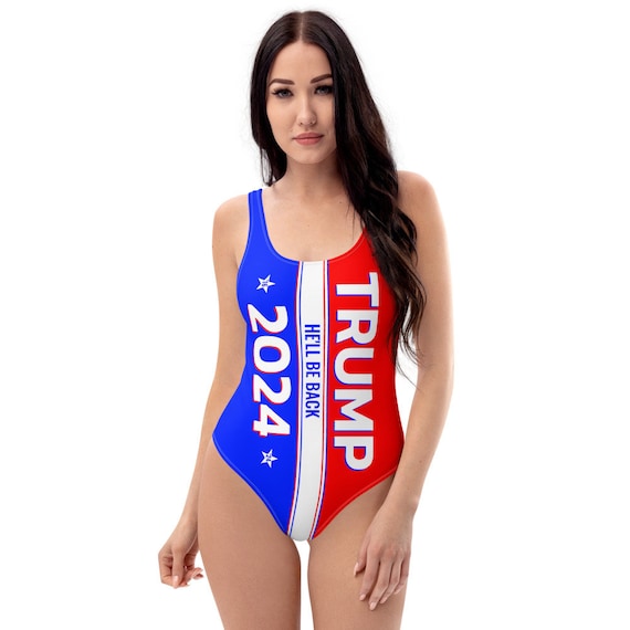 Sexy Trump 2024 Make America Great Again He'll Be Back Women's MAGA KAG  Campaign Sign Boat Flag One Piece Swimsuit Bikini 