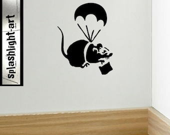 Banksy Parachuting Buisness Rat Skirting Board Wall Decal Vinyl Sticker Street Art