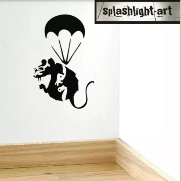 Banksy Parachute Rat Skirting Board vinyl sticker black Wall Decal Street art