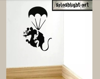 Banksy Parachute Rat Skirting Board vinyl sticker black Wall Decal Street art