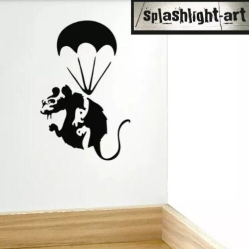 Banksy Parachute Rat Skirting Board Vinyl Sticker Black Wall - Etsy