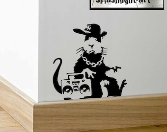 Banksy Gangster Rat Skirting Board vinyl sticker black Wall Decal Street art