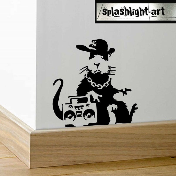 Banksy Gangster Rat Skirting Board vinyl sticker black Wall Decal Street art