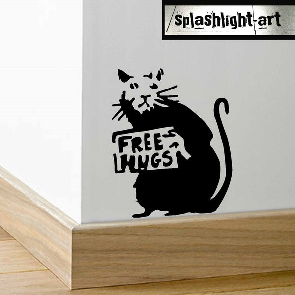 Banksy Rat Free Hugs Skirting Board wall Decal Sticker black Vinyl